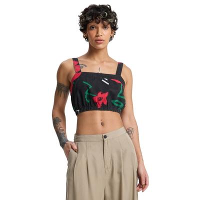 Crop-Top QUIKSILVER "Palma", Damen, Gr. XS, schwarz street floral 64, Obermaterial: 55% Baumwolle, 45% Hanf., Tops