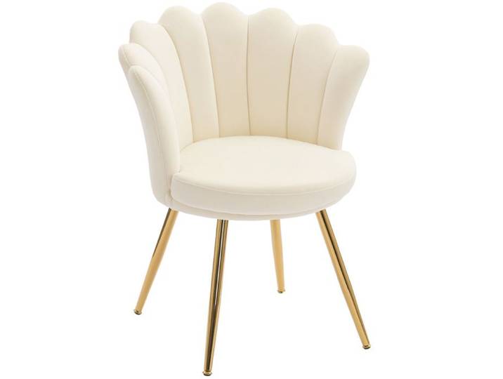 LIA Fauteuil coquillage chaise coiffeuse fauteuil en velours fauteuil de salon avec pieds en métal doré beige