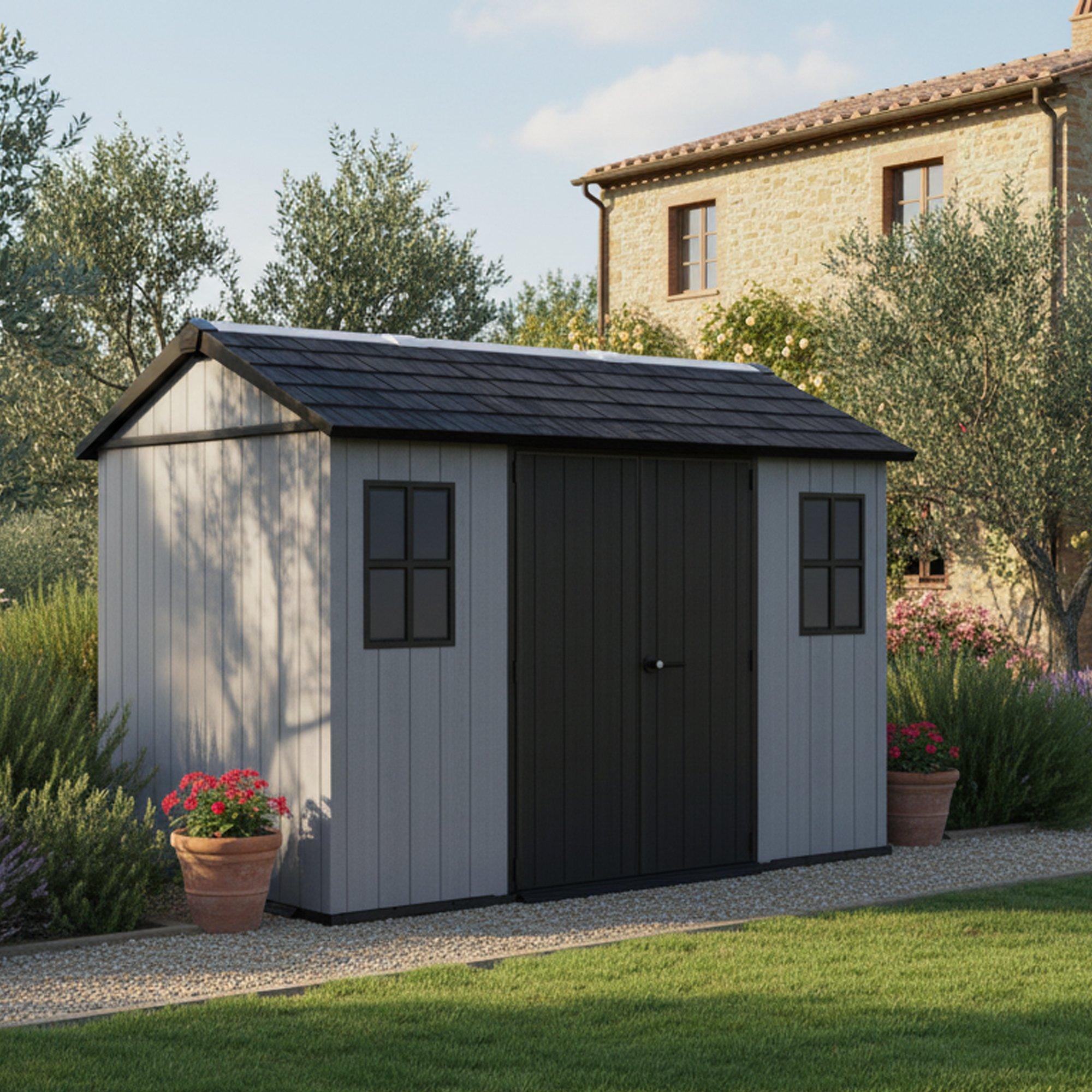 Rockport - Gartenhaus, 230x350x246h cm Grau, abschließbar, Harzfinish