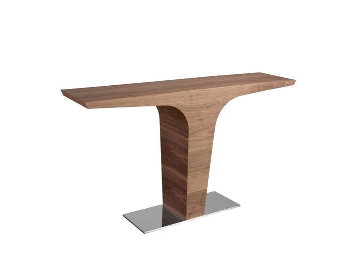 Console rectangulaire en noyer avec base en acier chromé