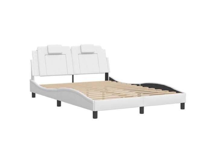 KTHLBRH Bettgestell Viana Weiß 140 x 190 cm Kunstleder Gepolstertes Kopfteil, Sperrholzleisten, gewelltes Design, leicht zu reinigen