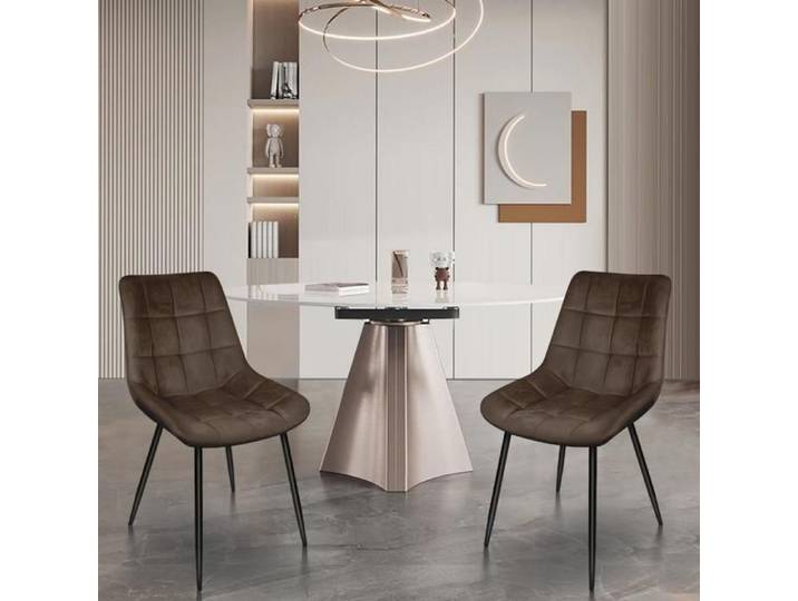 JEOBEST 2pcs Chaises de Salle à Manger - Marron - en Velours - Chaise de Cuisine - Pieds en Métal Stable - Capacité de 120kg