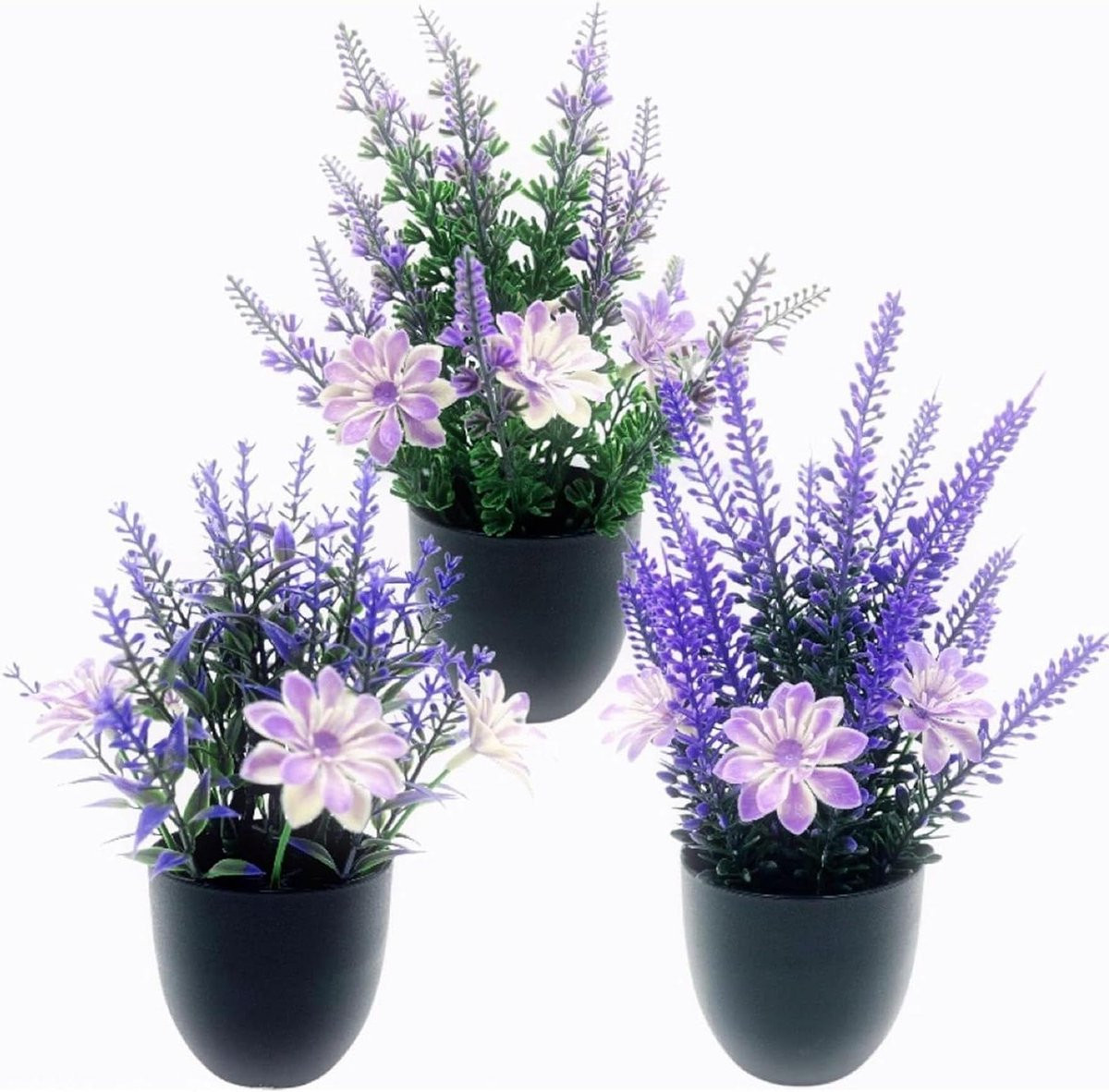 Set van 3 paarse kunstlavendelplanten in pot voor decoratie