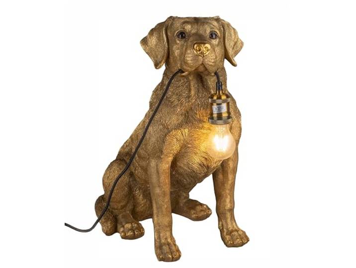 Kremers Schatzkiste Stehlampe Labrador Hund 52 cm Antik-Gold Stimmungslampe Deko Figur Dekoration Tierlampe Figur Wohnzimmer Hundelampe mit Ein und Auschalter Dog Standlampe