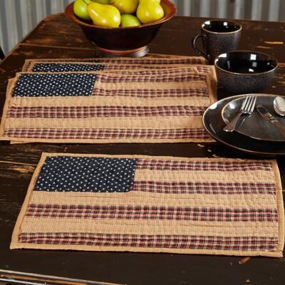 VHC Brands Patriotic Patch Placemat Quilted Set of 6 12x18 - Placemat 12x18