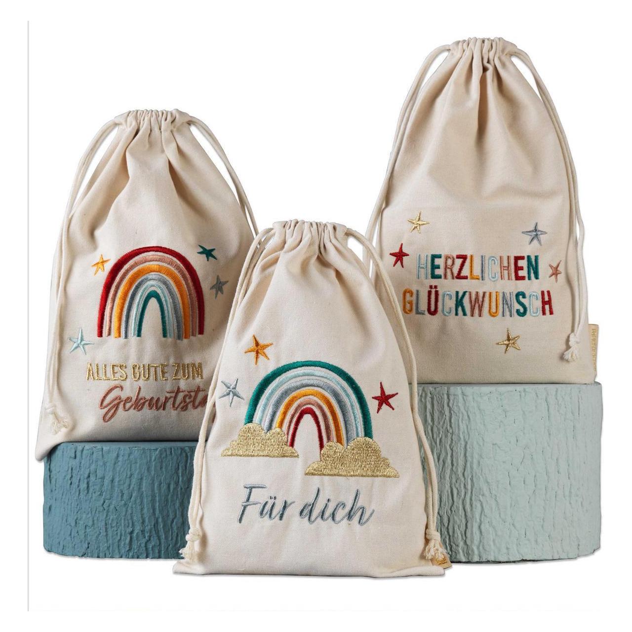Papierdrachen Leinensäcke Geburtstag Regenbogen 3er Set (B222-006-002)