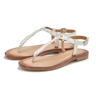 Zehentrenner VIVANCE "Sandalette, Sommerschuh, Sandale, Ledersandale", Damen, Gr. 39, Schafsleder, beige (weiß), Obermaterial: 100% Schafsleder. Decksohle: 100% Schafsleder. Futter: 100% Schafsleder. Laufsohle: 100% Synthetik, Flechtoptik,...