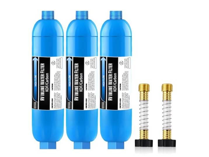 Lifefilter Wasserfilter für Wohnmobile, Marine, mit 2 flexiblen Schlauchschutzhüllen, 3 Stück