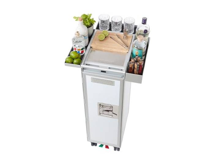 VanDeBord Ausstattungspaket für Flugzeugtrolleys und Airline Trolleys, Gin-Set, mit Barbrett