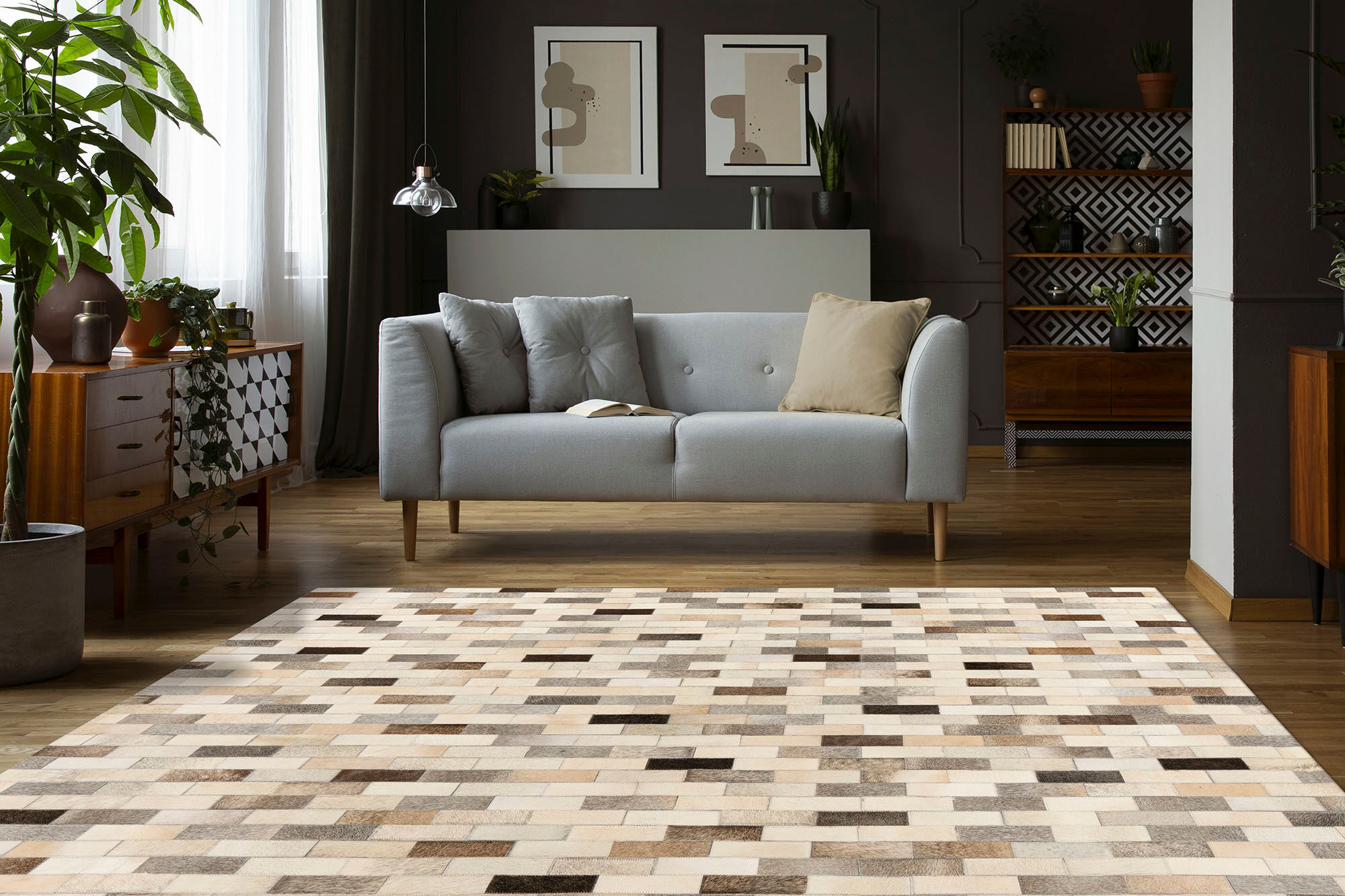 Lederteppich KAYOOM "Ravi 100", grau, B:120cm H:8mm L:170cm, Rindsleder, Teppiche, Lederteppich grau B : 120cm 1 Stk., 8mm, L: 170cm