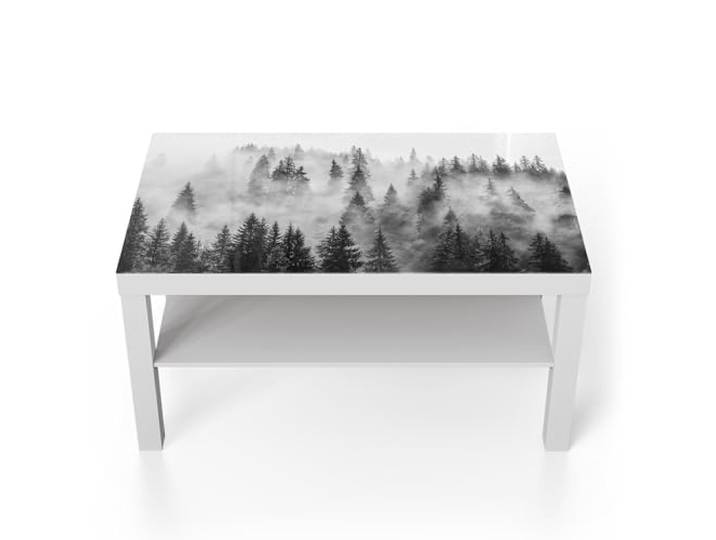 DEQORI Glastisch weiß groß 90x50 cm Motiv Flüsternde Tannen ausgefallener Beistelltisch aus Glas Hochglanz Couchtisch fürs Wohnzimmer moderner Couch Tisch mit Design