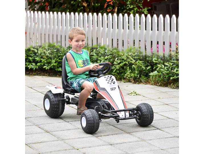 HOMCOM Kart à Pédales pour Enfants Véhicule à Pédales Jouet pour Enfants 3-6 Ans Acier Blanc 104 x 66 x 57 cm