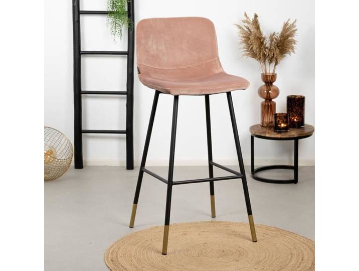 Mikky Tabouret De Bar Industriel Roze Velours
