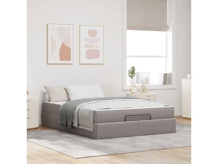 Bettgestell mit Matratze 2-teilig taupe Stoff Weicher Stoff, matte Oberfläche, integrierte Schubladen, Schaumstoffmatratze, mittlere Festigkeit, minimalistisches Design