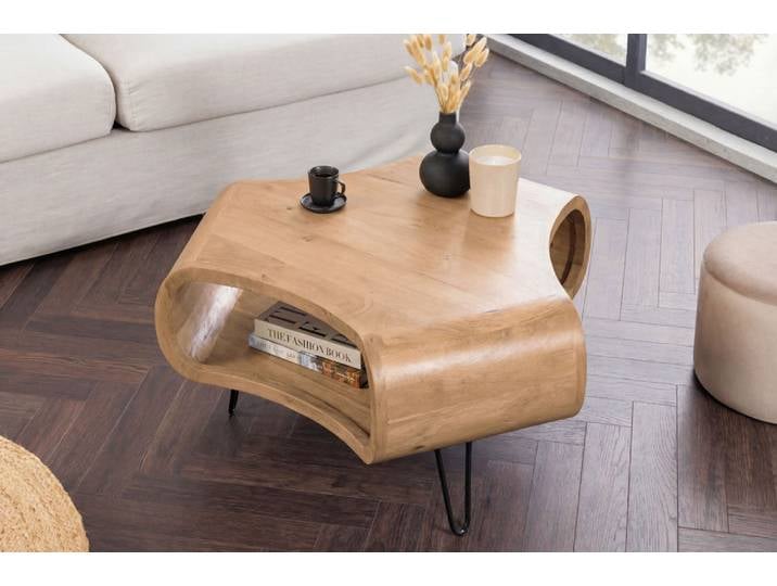 Couchtisch ORGANIC LIVING 70cm natur cream finish Mangoholz mit Hairpin Legs organisch Sofatisch Wohnzimmertisch