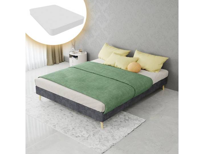 WOVREO Ensemble sommier et matelas 140 x 200 cm gris structure tissu et métal design moderne