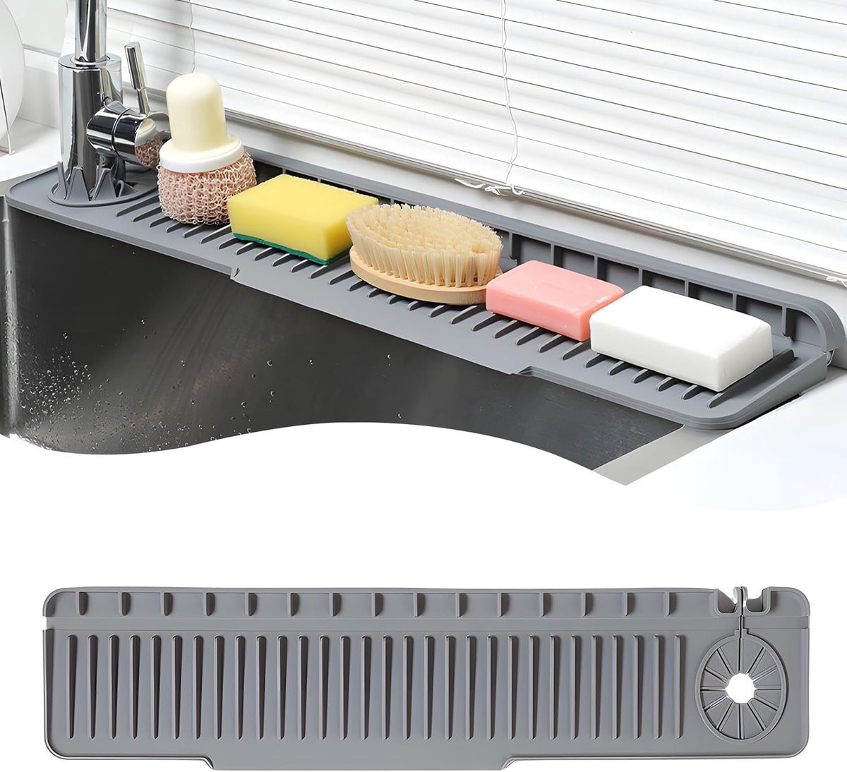 Silicone Waterkraan Mat met Splash Guard voor Keuken en Badkamer, Universele Pasvorm voor Links en Rechts, 65 x 14,5 cm
