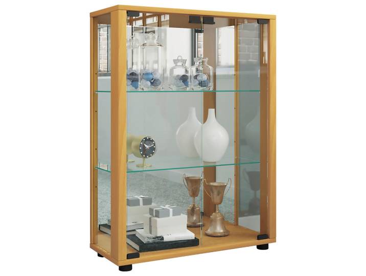 Mid.you Vitrine, Buchefarben, Kunststoff, 2 Fächer, 60x80x25 cm, Beleuchtung, Esszimmer, Vitrinen, Vitrinenschränke