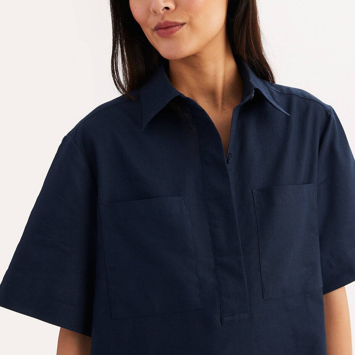 ANNE WEYBURN Robe droite, manches courtes, en lin et coton