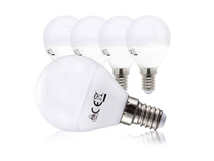 B.K.Licht - 5er Set LED Lampen mit warmweißer Lichtfarbe, E14 Fassung, 4,9 Watt, 470 Lumen, Glühbirnen, Leuchtmittel, LED Birnen, Globe, Glühlampen, Reflektor, Bulb, 4,5 x 8,1 cm, Weiß