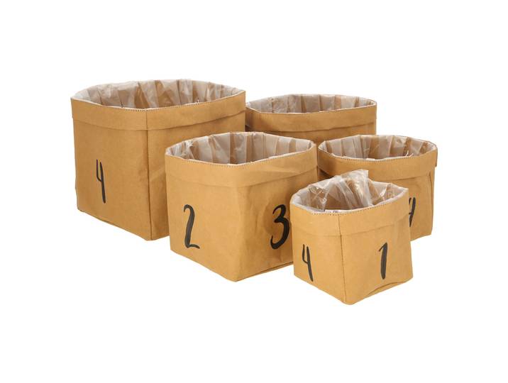 5er-Set Pflanzsäcke mit aufgedruckten Zahlen 1-4, Papiertaschen Aufbewahrung