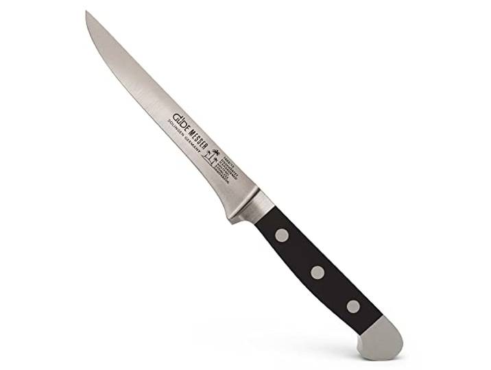GÜDE Solingen - Uitbeenmes gesmeed, 13 cm, POM zwart, ALPHA, dubbele bolster, Handgemaakt Duitsland