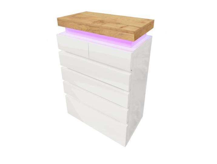BEL Commode/buffet laqué brillant 6 tiroirs LED contrôlable application multifonctionnel salon chambre 115 x 73 x 39 cm blanc