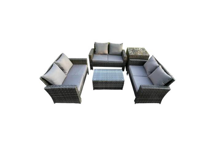 Fimous Gartenmöbelset Polyrattan Dunkelgrau 6-Sitzer, Metall, rechteckig, Gartenmöbel, Gartengarnituren, Gartenmöbel-Sets