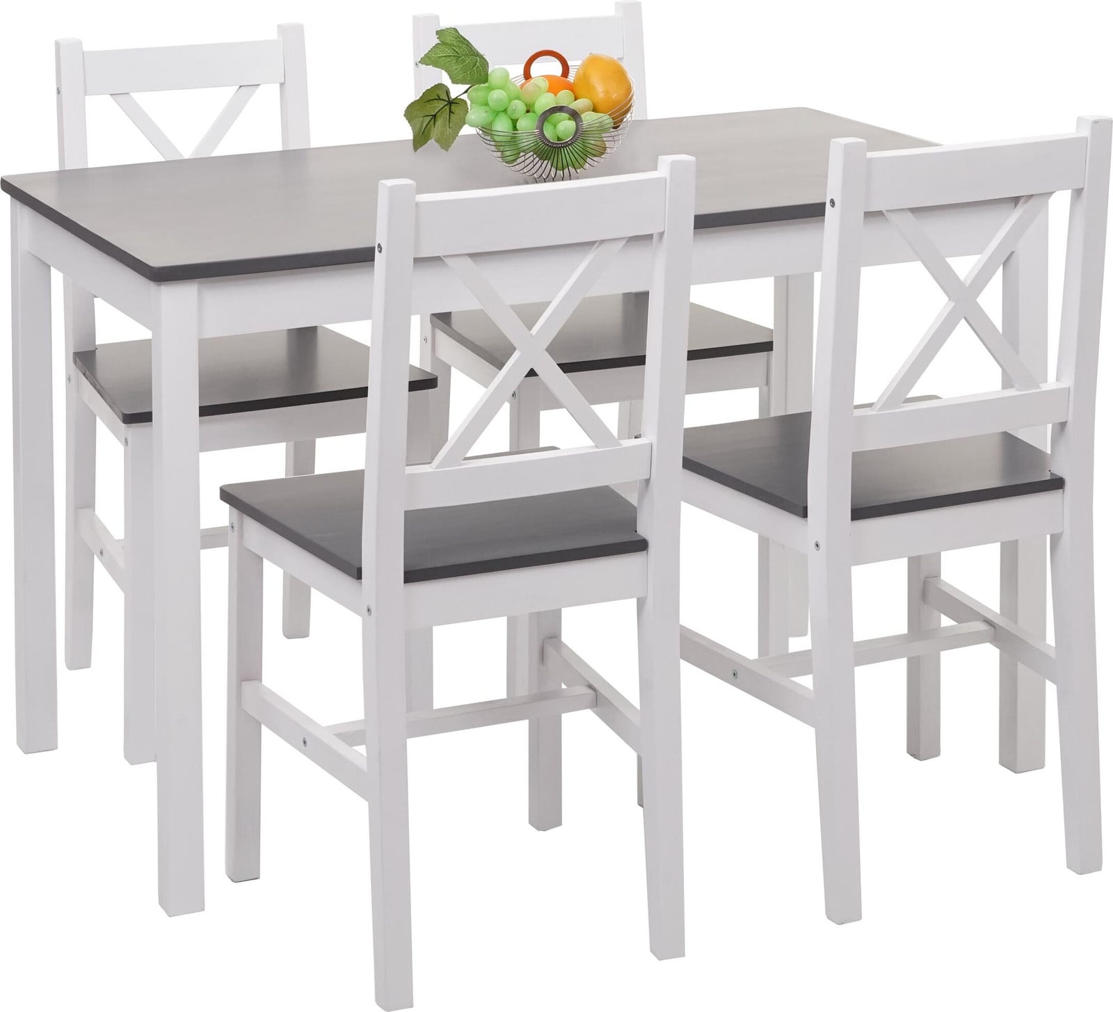 Mendler Eetkamer set HWC-F77 wit-grijs met massief houten landelijke stijl
