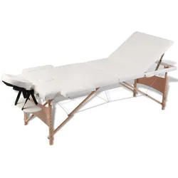 Helloshop26 - Klappbare 3-teilige Massageliege mit cremefarbenem Holzrahmen 02_0001885