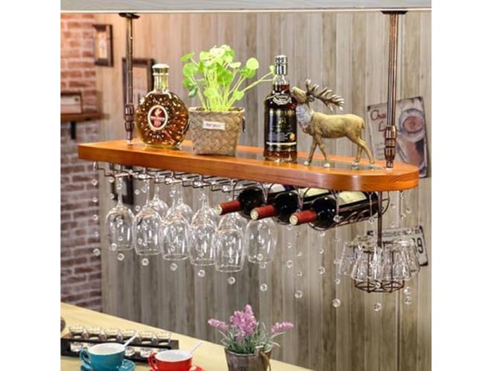 OOPDNEGAK Hängendes Weinregal – Schwebende Regale Aus Eisen – Weinregal An Der Decke/Präsentationsständer/Aufbewahrungsregal Aus Glas – Regale Aus Massivholz(60 * 28cm)