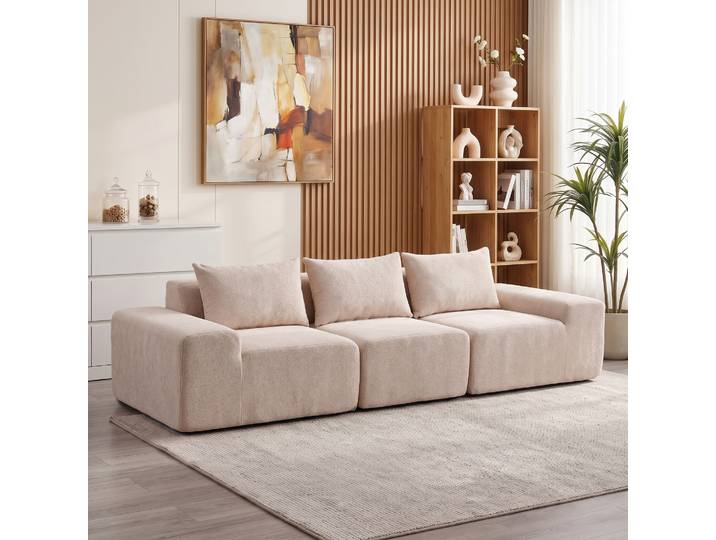 HOMCOM Canapé 3 Places Modulaire Chenille 320cm Beige