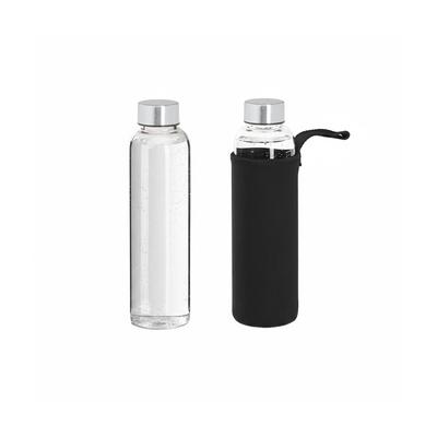 Relaxdays Trinkflasche, 2er Set, 500 ml, auslaufsicher, Glasflasche mit Hülle, HxD: ca. 23,5x6,5 cm, transparent/schwarz