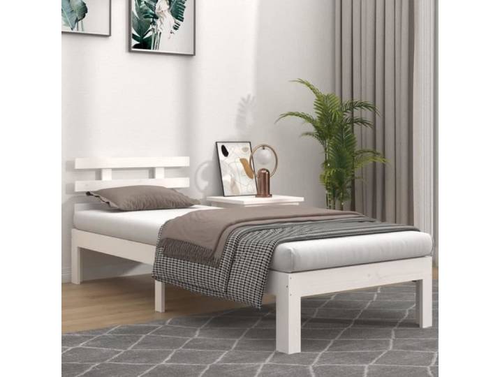 UMR - Lit bois Blanc Cadre de lit Blanc Bois massif 90x190 cm Simple -[7879]