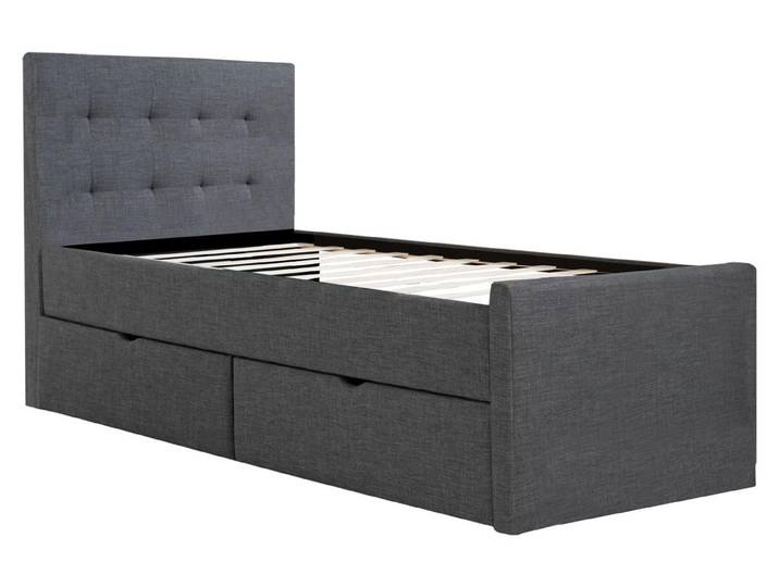 Cadre de Lit Rembourré Lit Simple 90x200 Anthracite Sommier à Lattes Tête de Lit Tissue 2 Tiroirs