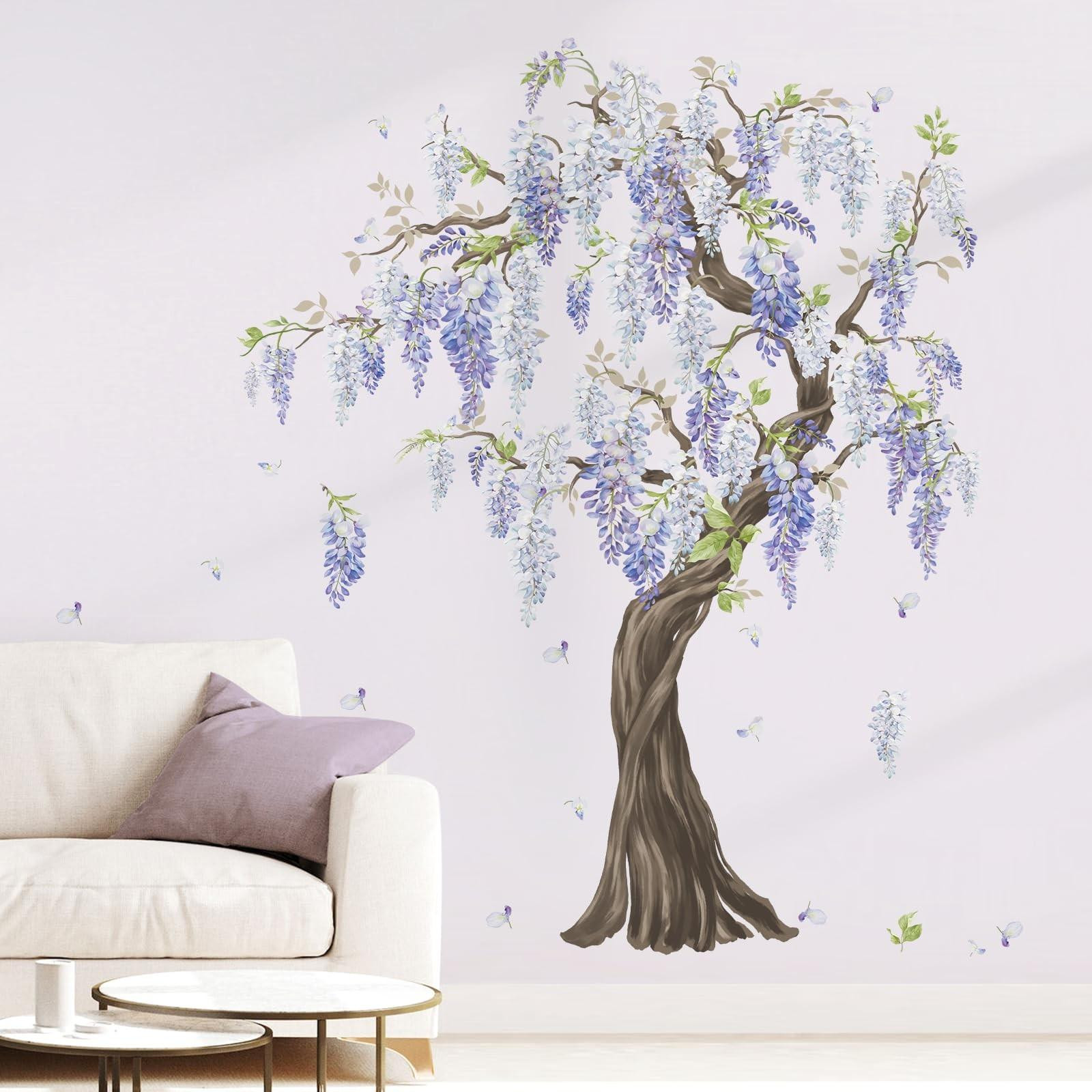 Solidchoice Grote Wandsticker met Paarse Bloemenboom