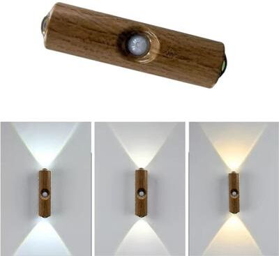 Uplift Picks Dual Cat Eye Rechargeable Motion Sensor Wall Light wooden Texture Cct