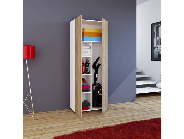 Armoire multifonction Vandol Panneau aggloméré enduit Blanc/Marron/Imitation chêne de Sonoma/Blanc 70 x 178 x 40cm
