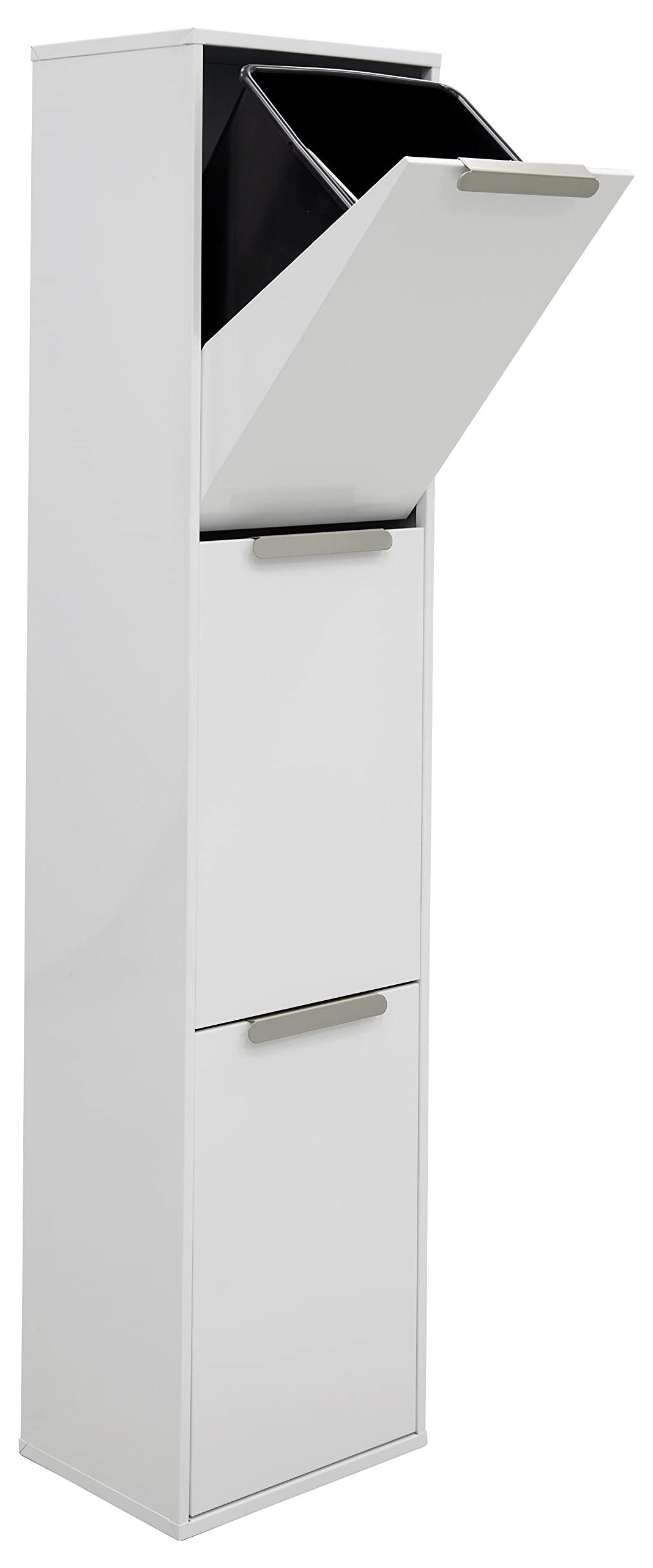 Abfallsortiersystem Stahl 3x17l, Mülltrennung, weiß