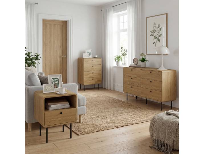 HOMCOM Commode 4 Tiroirs Chêne Pieds Acier 60x39x91,5 cm