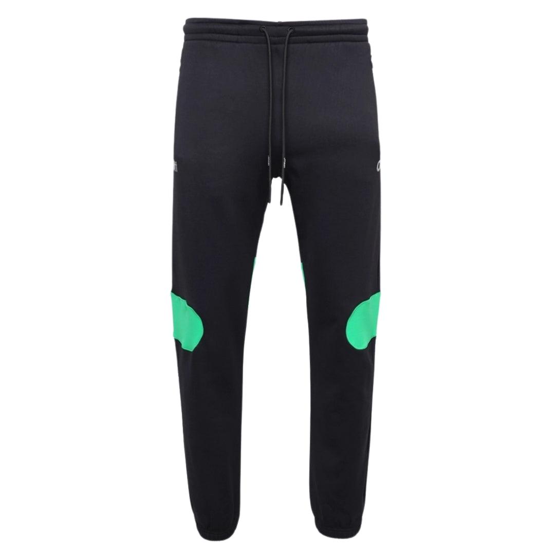 Gebroken witte groene Diag Outline Design zwarte joggingbroek met manchetten