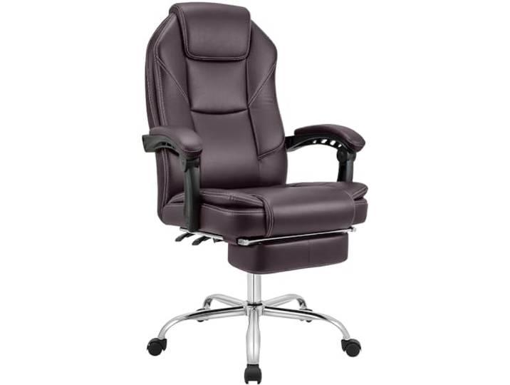 CLP Chaise de Bureau Ergonomique avec Repose-Pieds Castle\, Chaise de Bureau rembourrée en Similicuir\, pivotante et réglable en Hauteur Couleur:Marron