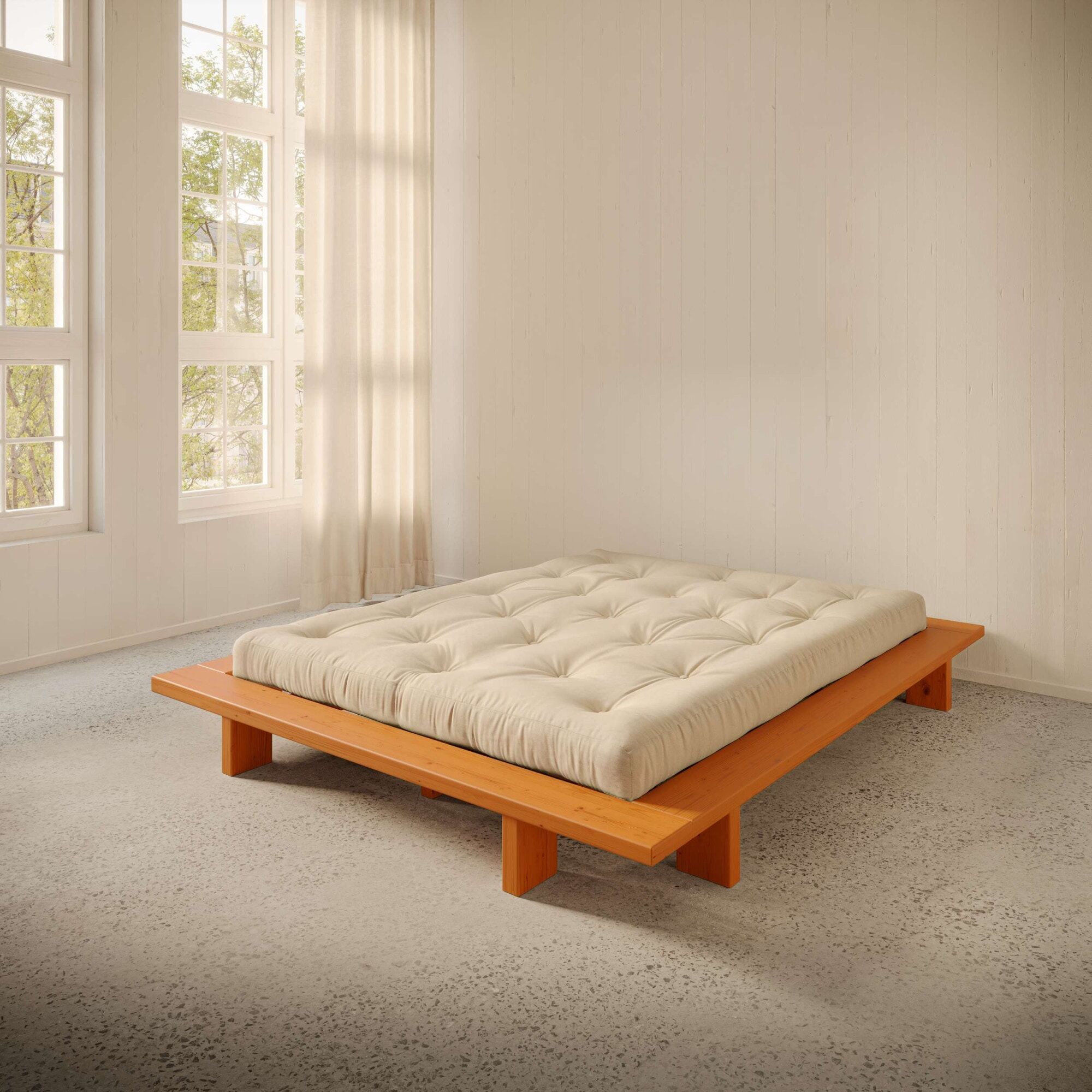 Futonbett KARUP DESIGN "Bettgestell JAPAN BED Futonbett aus FSC-zertifiziertem Massivholz", braun (kiefer solar orange, lackiert), B:168cm H:20cm L:228cm, Betten, Futonbett, zeitlos, bequem & in mehreren Farben und Grössen erhältlich kiefer solar orange, 