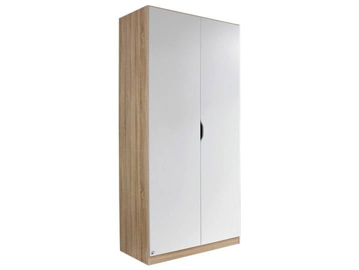 Drehtürenschrank grifflos 91cm Freising, Weiß/ Eiche Dekor