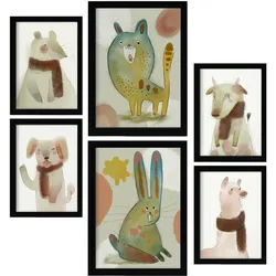POSTER Set Mit 6 Hasen & Welpen 1 In Tiere Zusammenfassungen A3 & A4 Schwarzer Rahmen