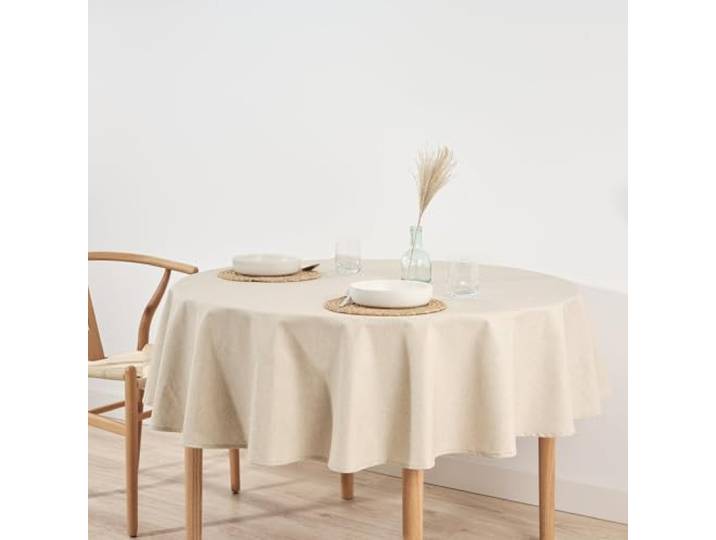 BELUM Nappe Ronde de diamètre 180 Anti-Taches 100% Coton résiné\, Nappe Non cirée\, Nappe Tactile Coton\, Nappe imperméable\, Nappe Anti-Taches répulsif Liquide