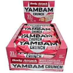 Body Attack  - YamBam Crunch Riegel - Karton 15 x 55gWhite Chocolate Raspberry Vanilla