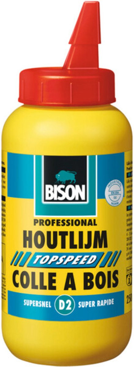 Bison Houtlijm Topspeed 250 gram - Witte, vochtbestendige en oplosmiddelvrije houtlijm (D2)
