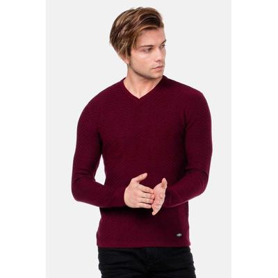 V-Ausschnitt-Pullover CIPO & BAXX "Pullover", Herren, Gr. XXL, rot (bordeaux), 50% Polyacryl, 50% Viskose, unifarben, regular fit, gerader Abschluss, Pullover, mit Karomuster, CP-169
