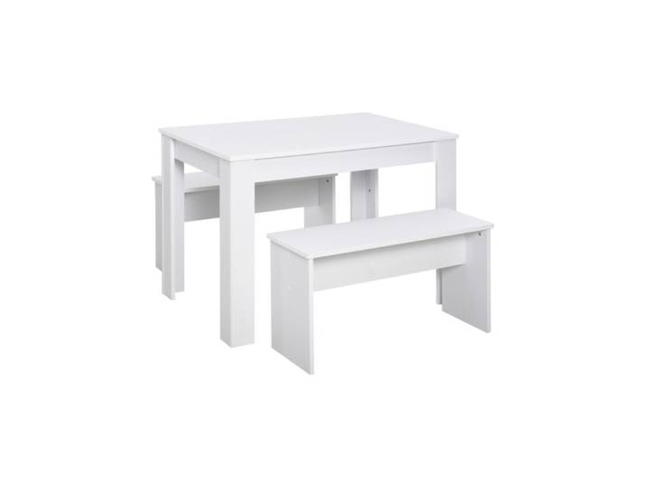 Kitchen Dining Table and 2 Benches Set Table and Chairs Set for Limited Space White
